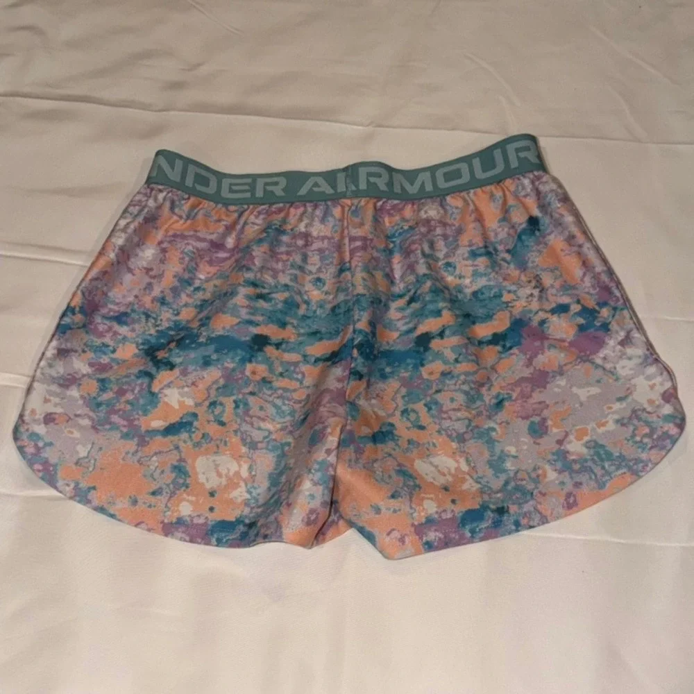 Under Armour Athletic Shorts Kids Youth Large Multicolor‎ Teal Watercolor Print